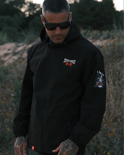 Black windbreaker, with japanese tattoo design