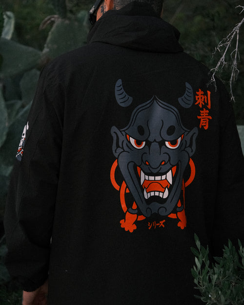 Black windbreaker, with japanese  Hanya tattoo design