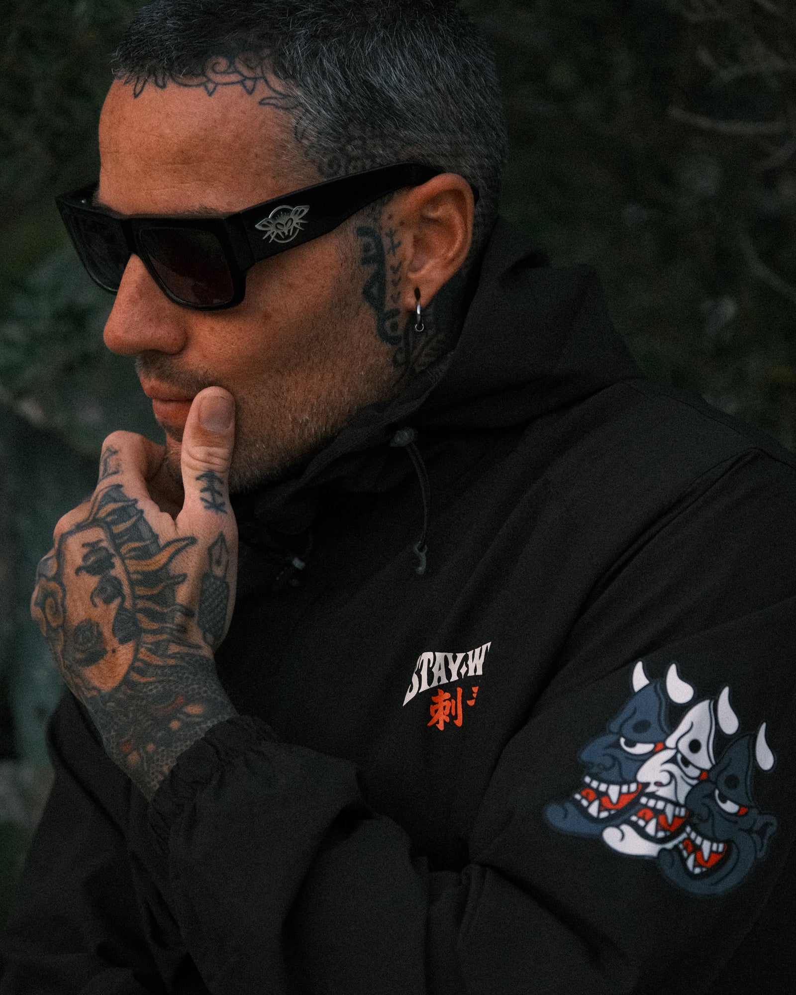 Black windbreaker, with japanese  Hanya tattoo design